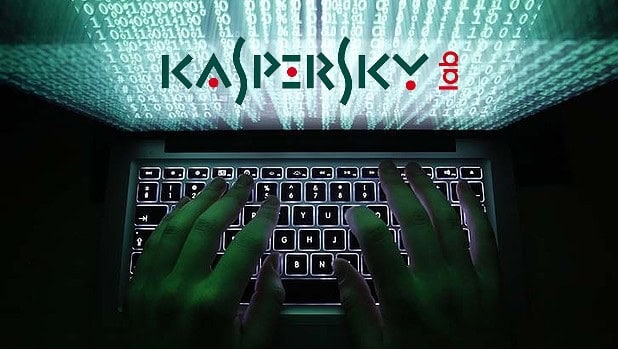 kaspersy lab, logo, laptop, hands, keyboard, hacker
