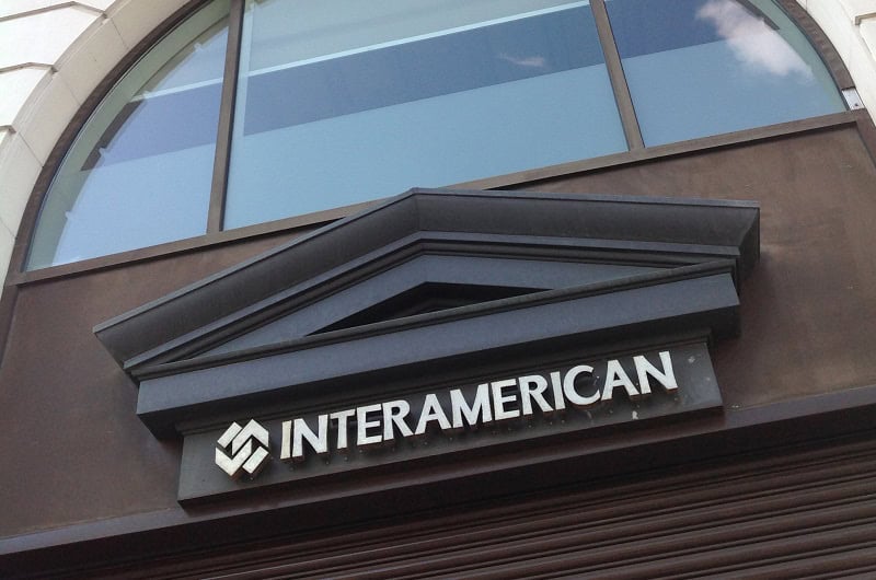 Interamerican, κτίριο, επιγραφή