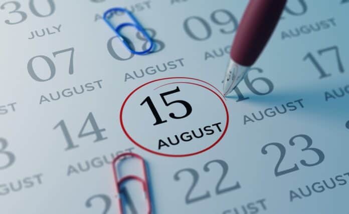 August 15th on calendar, source: Shutterstock