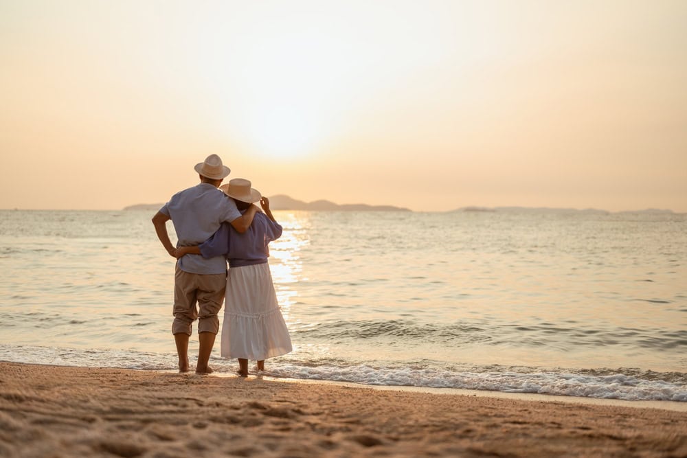 Happy retired couple at the beach, source: Shutterstock