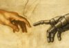 Human and AI interaction Michelangelo hands concept, source: AIVOLUTION Conference