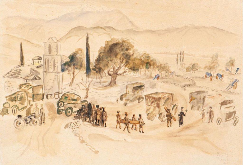 Σπύρος Βασιλείου, Τοπίο από τον ελληνοϊταλικό πόλεμο, 1940 – Συλλογή Έργων Τέχνης Τράπεζας της Ελλάδος