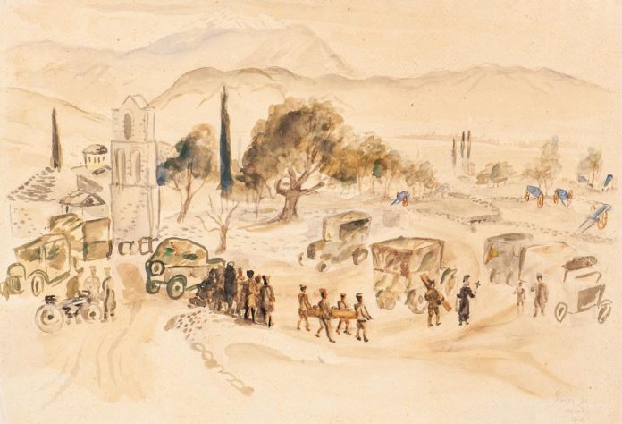 Σπύρος Βασιλείου, Τοπίο από τον ελληνοϊταλικό πόλεμο, 1940 – Συλλογή Έργων Τέχνης Τράπεζας της Ελλάδος