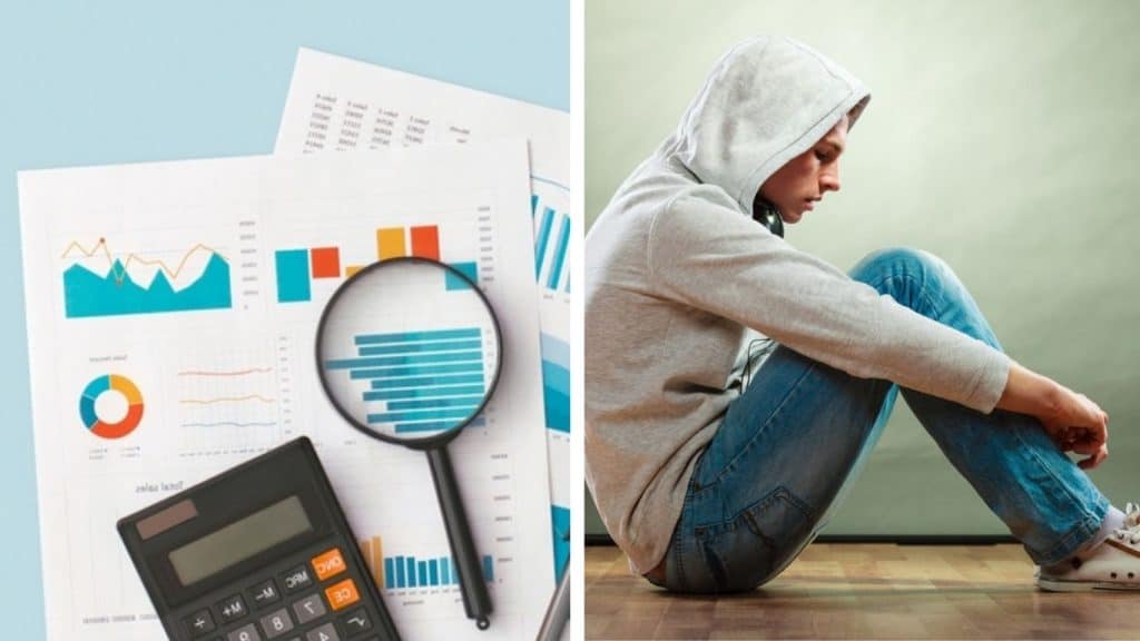Young man and disappointing statistics collage, photos source: Shutterstock