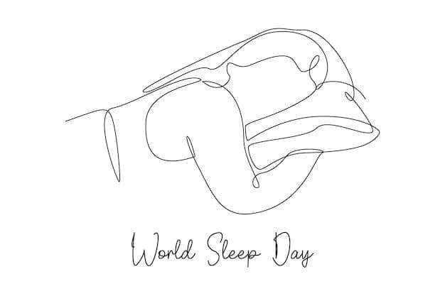 Εικαστικό με σκίτσο μονοκοντυλιά ατόμου που κοιμάται, για την Παγκόσμια Ημέρα Ύπνου