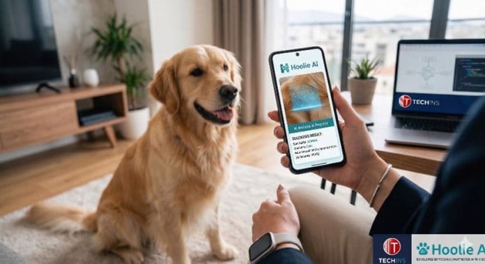 Hoolie AI app, σκύλος και ιδιοκτήτης με smartphone