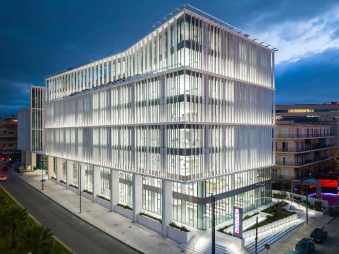 Generali Greece building, night photo