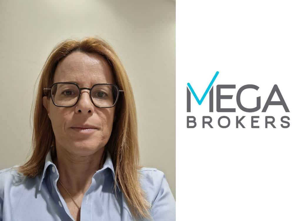 Κολλάζ με λογότυπο Mega Brokers και φωτογραφία Μ.-Λ. Μαμάνη
