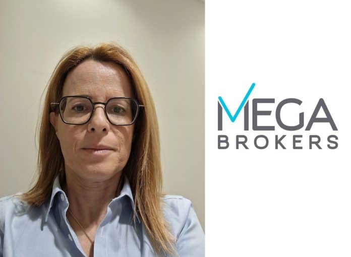 Κολλάζ με λογότυπο Mega Brokers και φωτογραφία Μ.-Λ. Μαμάνη