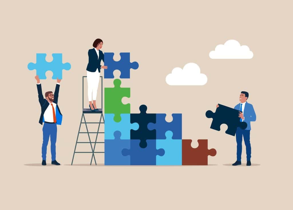 People building puzzle illustration, teambuidling and occupational insurance concept, source: Shutterstock