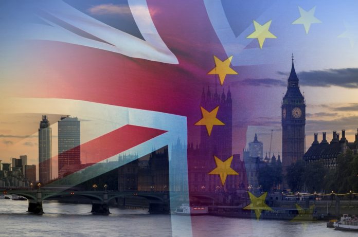 Brexit,Concept,Image,Of,London,Image,And,Uk,And,Eu Brexit, flags and London sunset view, source: Shutterstock