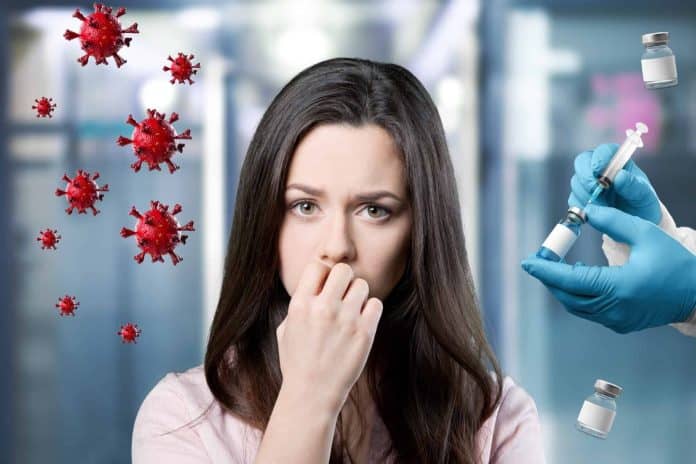 Woman anxious about covid and vaccines, source: Shutterstock