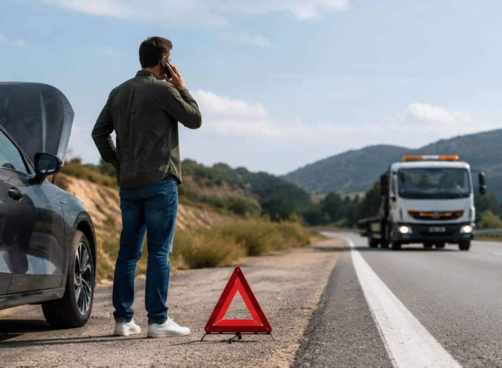 Οδηγός με χαλασμένο αυτοκίνητο μιλά στο τηλέφωνο, πηγή: Pricefox