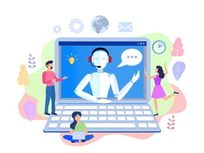Illustration,,Customer,Service,,Chatbot,Hotline,Operator,Advises,Client,,Online,Global